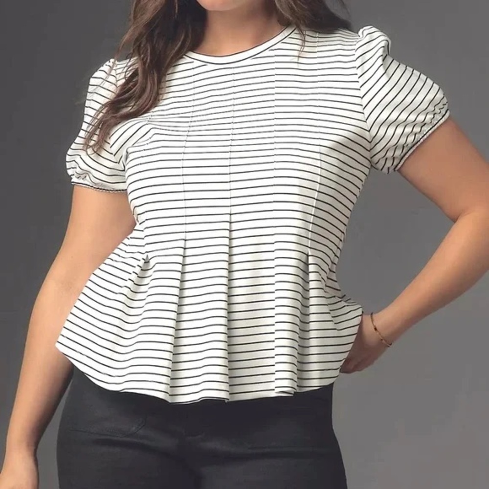 Anthropologie | Maeve Corset Peplum Top- Striped Nautical Classic, Size Small - Picture 14 of 15